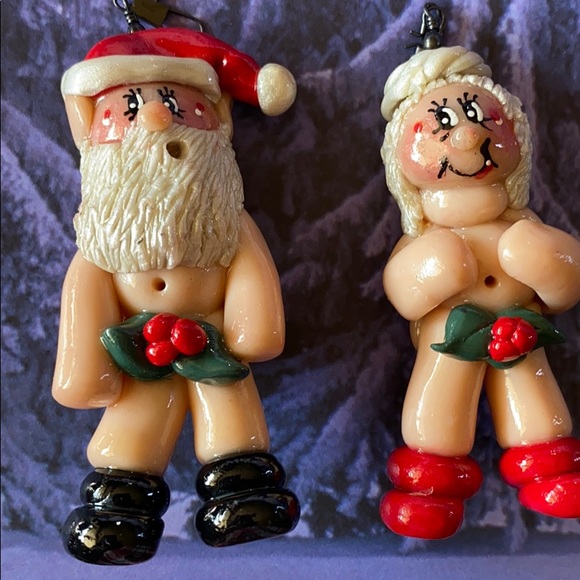 Other - Handcrafted; Christmas Ornament; Naked Santa Pair